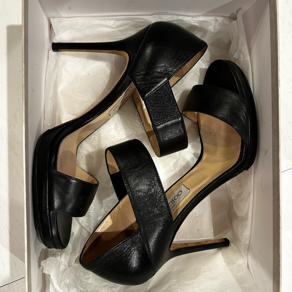 Jimmy Choo Black Heels with Stiletto and Ankle Strap